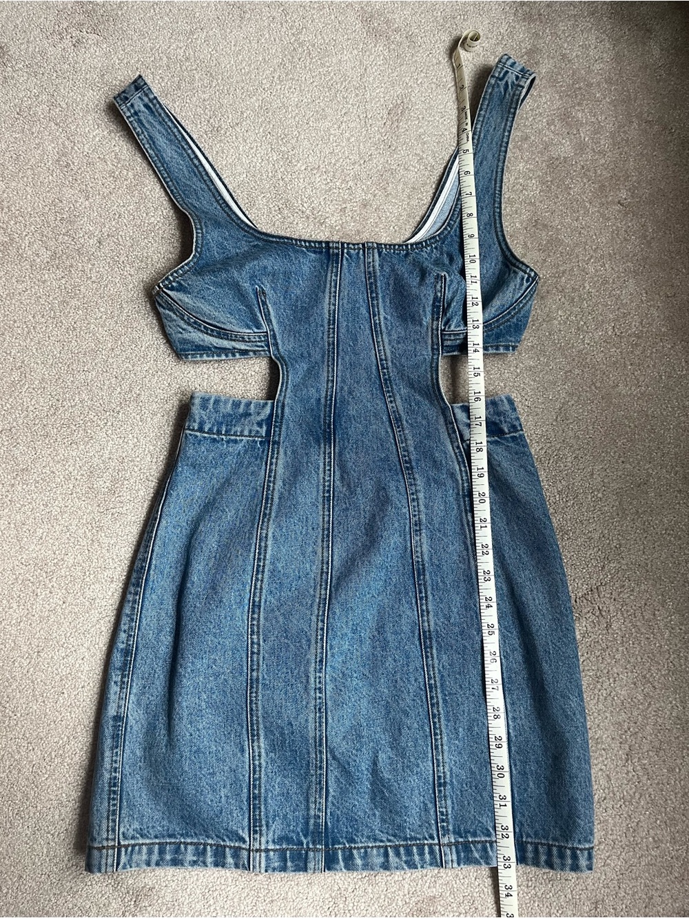 GRLFRND Washed Blue Denim Cutout Mini Dress size S - Picture 5 of 8